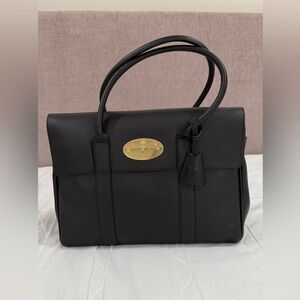 Mulberry Black Leather Tote with Gold Accents